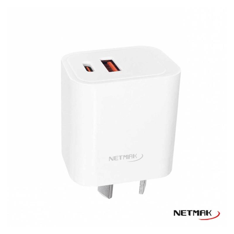 NETMAK CARGADOR DOBLE USB-C + USB-A 20W NM-CP7