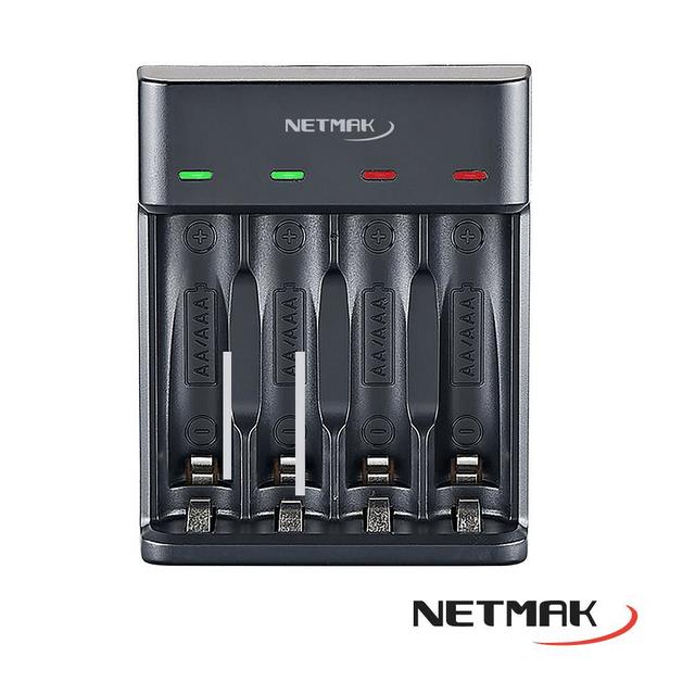 NETMAK CARGADOR RAPIDO USB P/4 PILAS AA/AAA NM-CH4