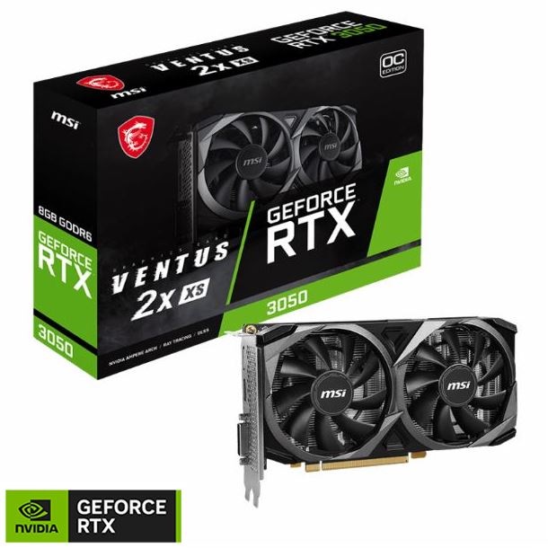 PLACA DE VIDEO MSI RTX 3050 VENTUS 2X XS 8GB OC DDR6 BLACK