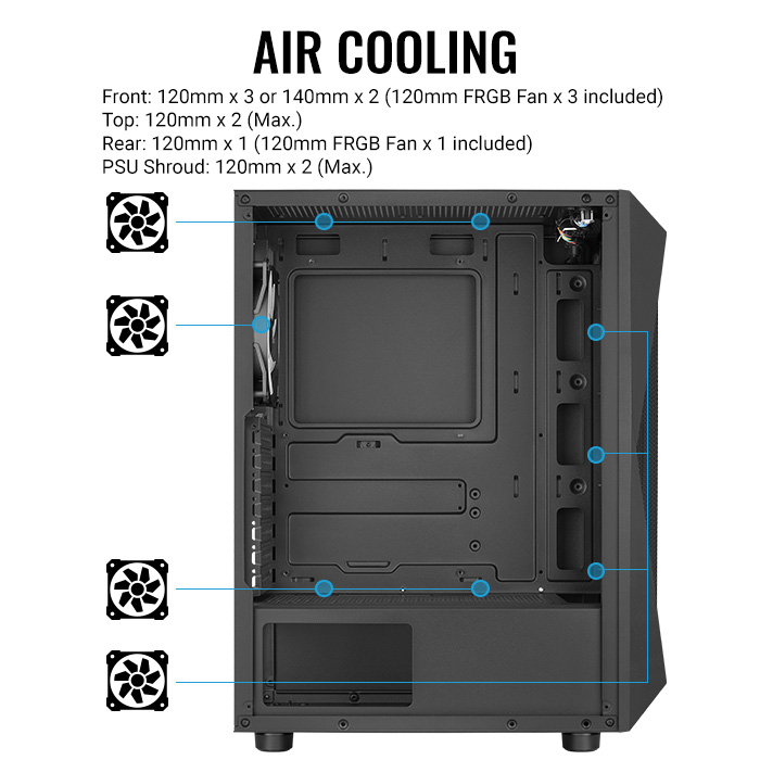 GABINETE AEROCOOL FALCON-G-BK-V1 (ATX/MICRO-ATX/MINI-ITX) (4FAN/VIDRIO/GPU 290MM)