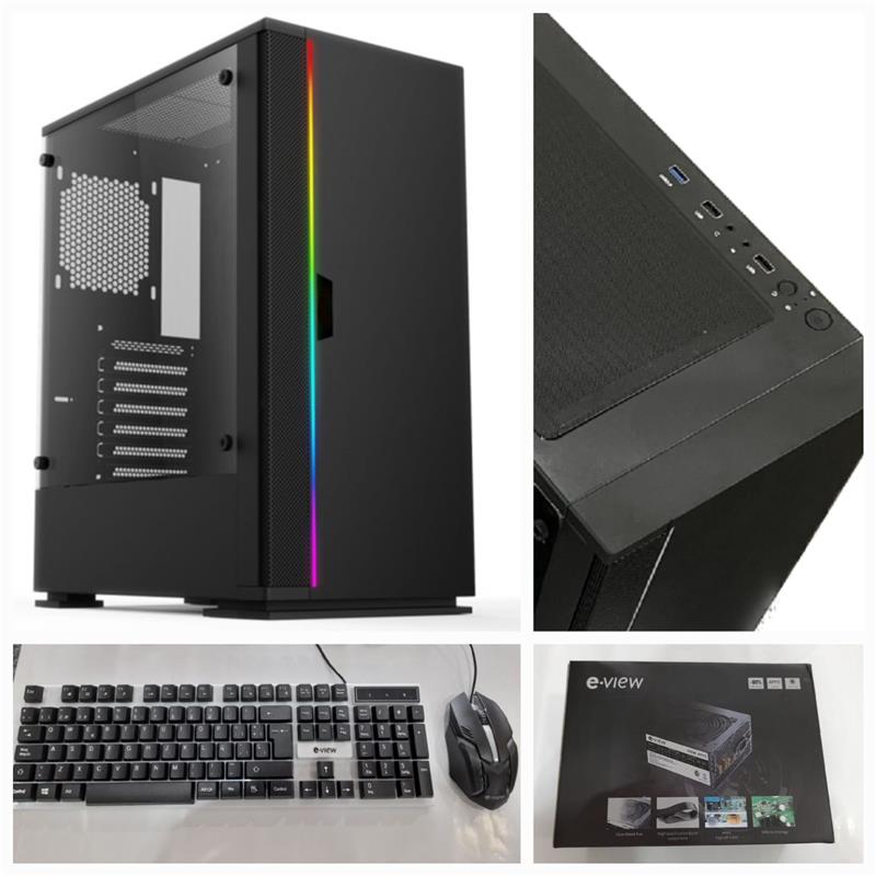 GABINETE GAMING E-VIEW KIT-K1 RGB 650W 80+ (TEC+MOU+COOLER)