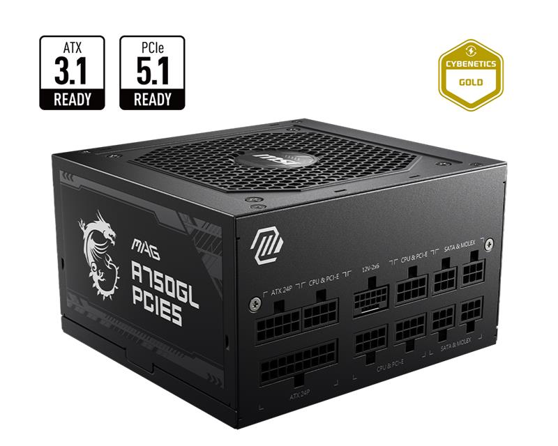 FUENTE MSI MAG A750GL 750W/80 PLUS GOLD/PCIE5/MODULAR (CABLE POWER AMERICANO)