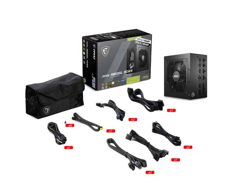 FUENTE MSI MAG A850GL 850W/80 PLUS GOLD/PCIE5/MODULAR (CABLE POWER AMERICANO)