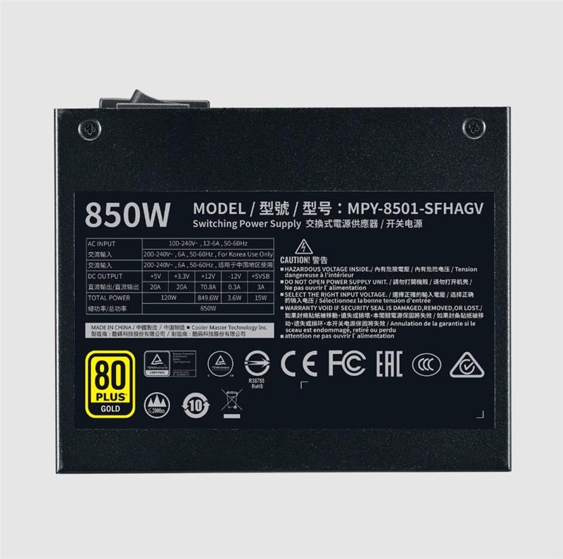 FUENTE COOLERMASTER V850 SFX GOLD / +80 GOLD 850W FULLMODULAR (CABLE POWER AMERICANO)