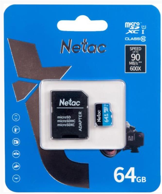 MEMORIA MICROSD 64GB CLASE 10 NETAC P500 STANDAR C/ADAPTER