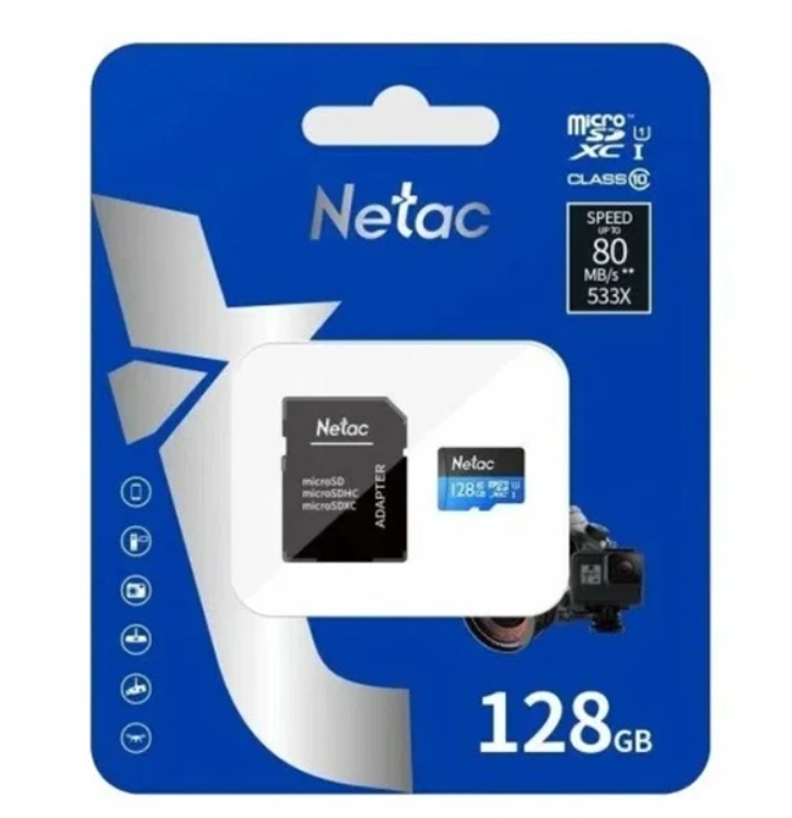 MEMORIA MICROSD 128GB CLASE 10 NETAC P500 STANDARD C/ADAPTER