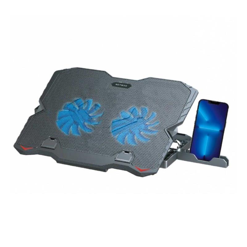 NETMAK BASE NOTEBOOK / DOBLE COOLER + SOPORTE CELULAR / GAMER NM-N134
