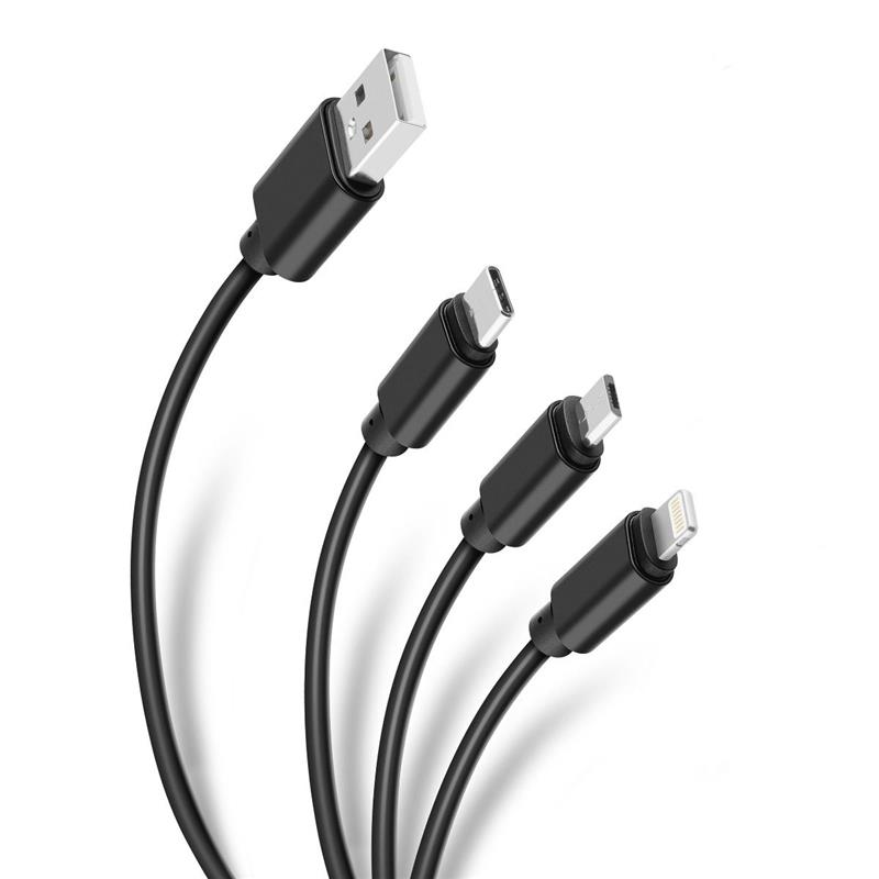 CABLE USB A TIPO C/MICRO USB/IPHONE/ 3 EN 1 BLACK USB-10