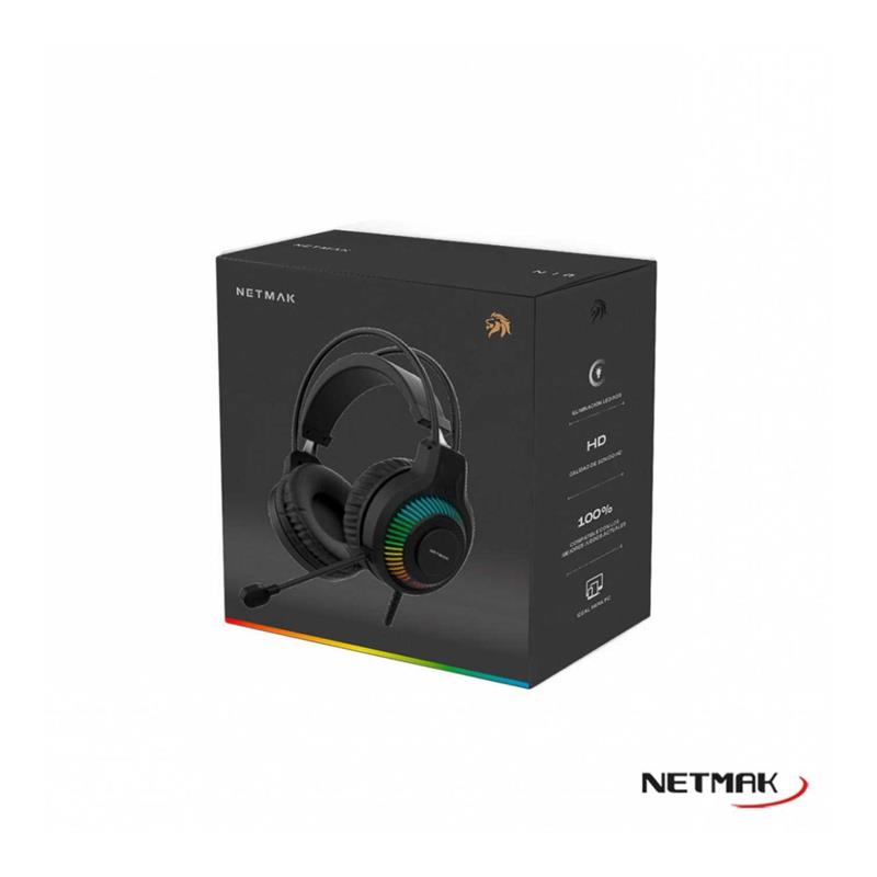 NETMAK AURICULAR GAMER RGB + MICROFONO JACK 3.5MM+USB(LUCES) NM-N18