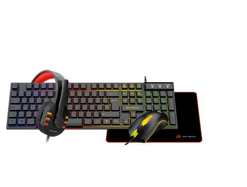 NETMAK COMBO GAMER / TECLADO RETROILUMINADO + MOUSE GAMER+ AURICULARES + PAD MOUSE / NM-GC479
